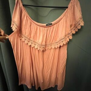 Women’s Off-Shoulder Crochet Trim Top - Pink
